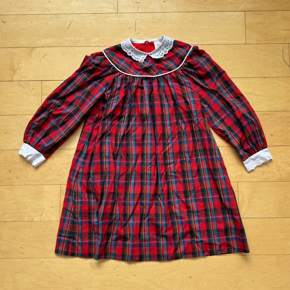 VintageβYoung-landΒ Christmasβdress / nightgown, sz 8, plaid, lace, retro holiday
